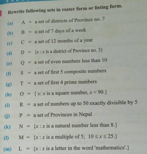 Rewrite following sets in roster form or listing form.

a. A = a set of districts of Province no.