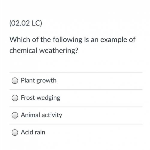 Which of the following is an example of chemical weathering?