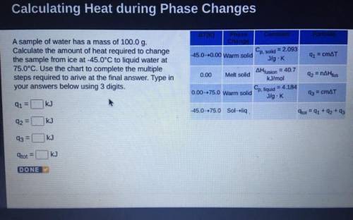 A sample of water has a mass of 100.0 g.

Calculate the amount of heat required to change
the samp