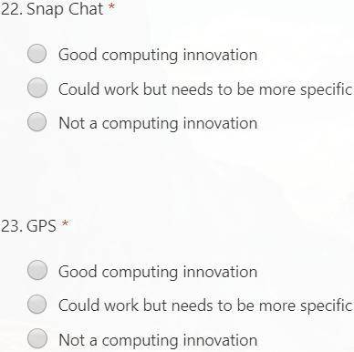 For each of the innovations below. Decide if it is a computing innovation or not. Part 2 Continued.