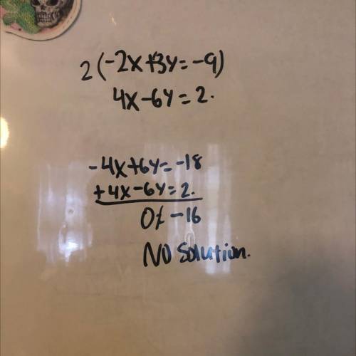 Solve
-2x+3y=-9 
4x-6y=2