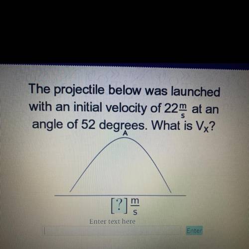 The projectile below was launched with an initial velocity of 22m/s at an angle of 52 degrees. What