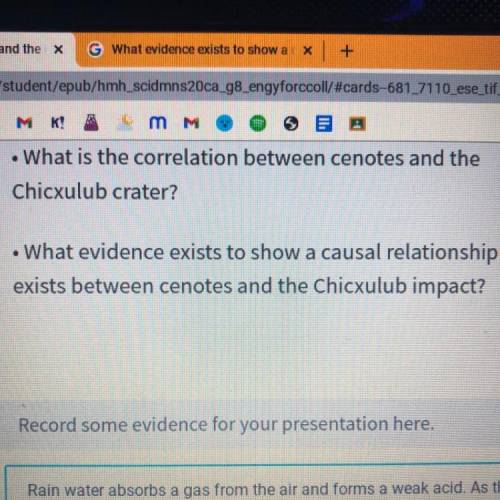 • What evidence exists to show a causal relationship

exists between cenotes and the Chicxulub imp