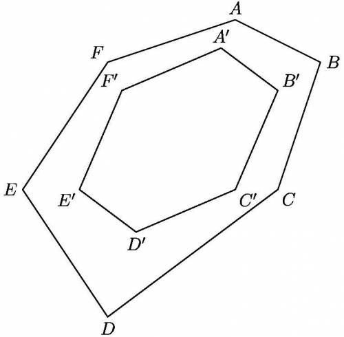 Let ABCDEF be a convex hexagon. Let A', B', C', D', E', F' be the centroids of triangles FAB, ABC,