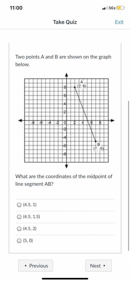 What are the coordinates of the midpoint of line segment AB?