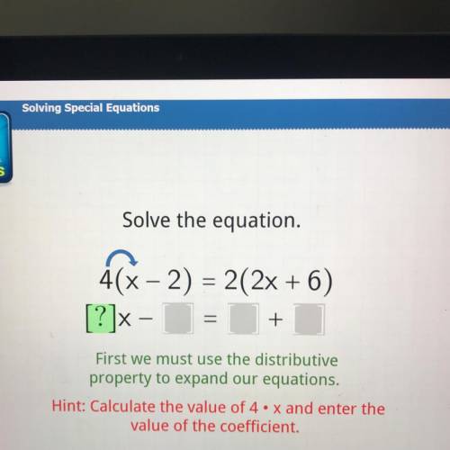 Solve the equation 
4(x-2)=2(2x+6)