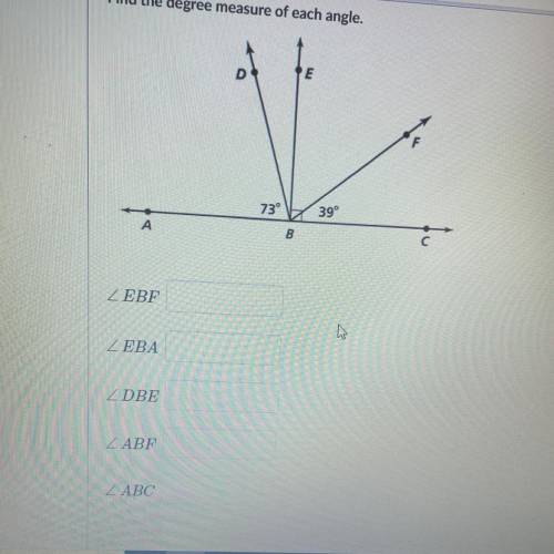Find the degree measure of each angle.
(In picture)