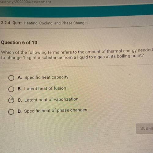 which of the following terms refers to the amount of thermal energy needed to change 1kg of a a sub