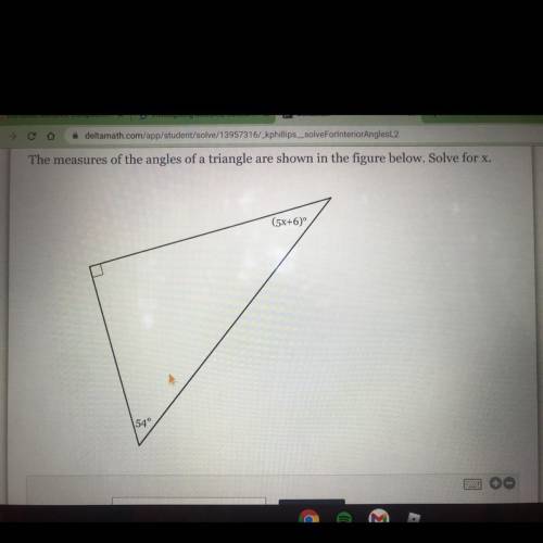 The measures of the angles of a triangle are shown in the figure below, Solve
(5x+6)
54°