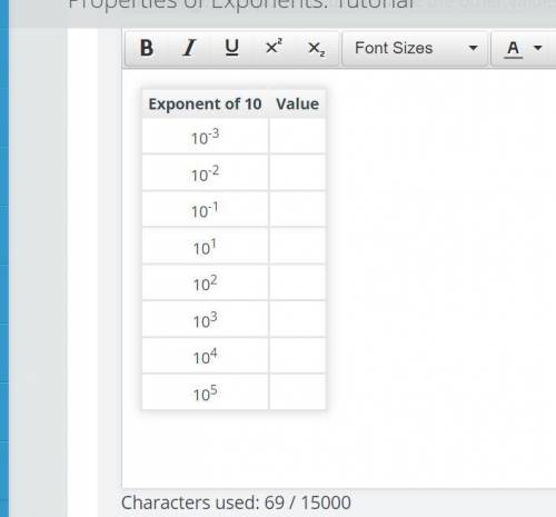 Need fast!!!

Fill in the table with the corresponding value of each of the powers of 10. (Hint: S