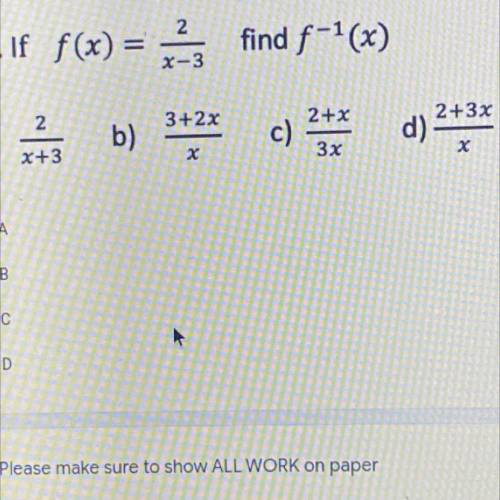 If f(x)=2/x-3 find f^-1(x)