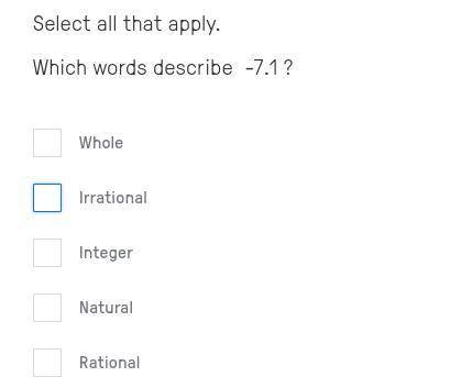 Select all that apply.
Which words describe -7.1 ?