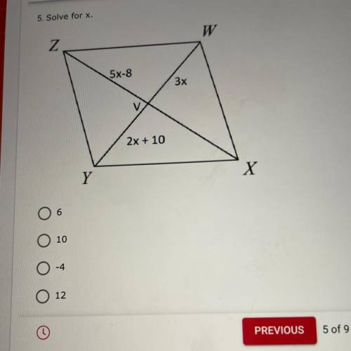 Diagonals of parallelograms
Solve for x