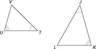 Do ΔUVT and ΔKLJ in the figure appear to be similar? Why or why not? Question 6 options: A) They're