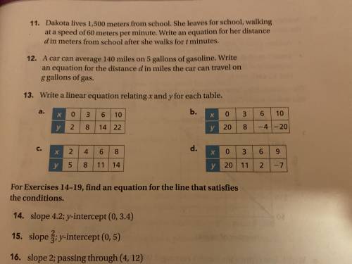 Write a linear equation relating X and Y for each table
