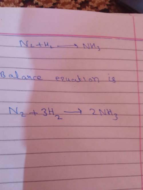 Balance the chemical reactionN2 + H2 ➡️ NH3​