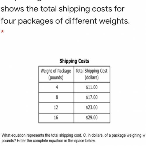8) 8.F.4: To shop a package, a company charges a one-time fee plus a fee

based on the weight of t