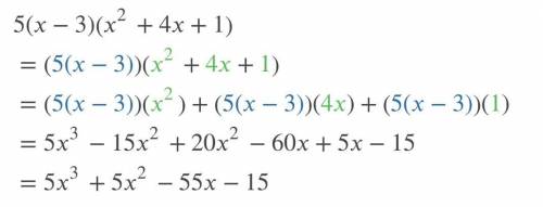Simplify the expression 5(x - 3)(x2 + 4x + 1).

O 5x3 - 75x2 + 25x - 15
O 5x3 + 25x2 - 75x - 15
O 5