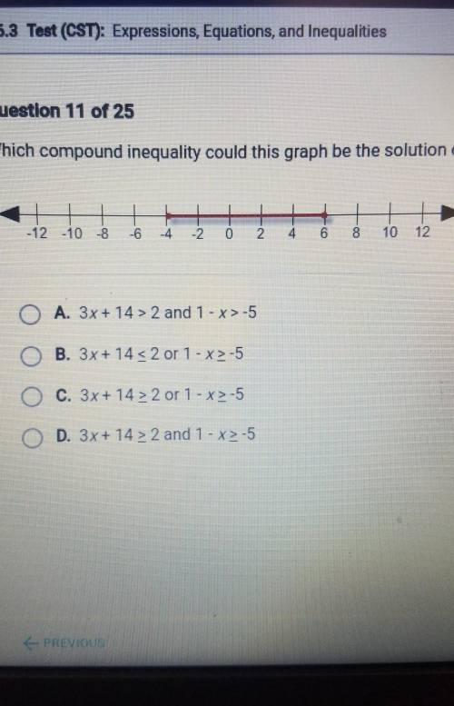 Which compound inequality could this graph be the solution of? -12 -10 -8 -6 -4 -2 0 2 4 6 8 10 12