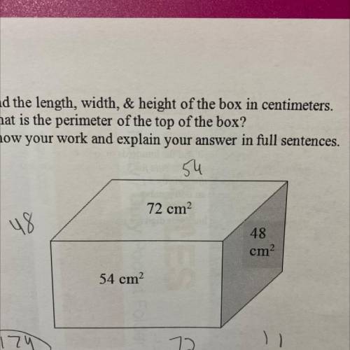 Find the length, width, & height of the box in centimeters.

What is the perimeter of the top