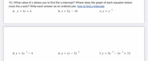 What value of x allows you to find the y-intercept? Where does the graph of each equation below cro