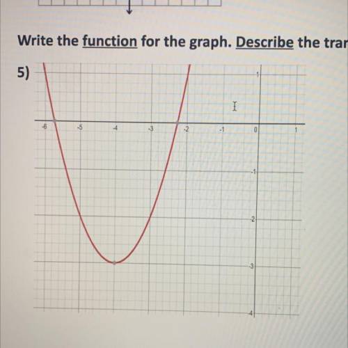 Write the Function for the graph. Describe the transformation. State the

Vertex, domain and range