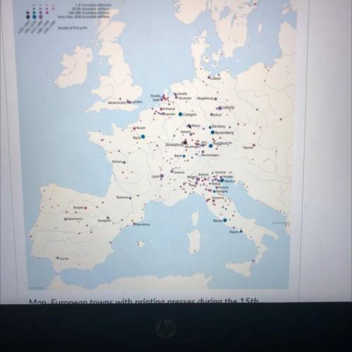 .

Map. European towns with printing presses during the 15th
century.
Based on the map of cities w