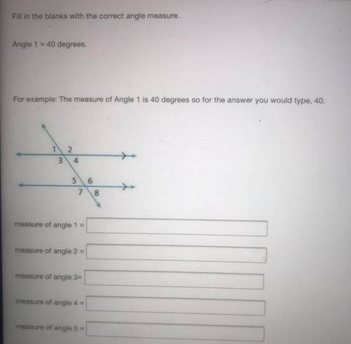 what are the angle measures of each angle? couldn’t fit the whole picture in but i need answers to