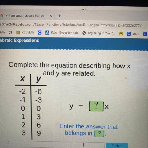 Complete the equation describing how X and y are related￼