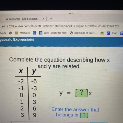 Complete the equation describing how X and y are related￼