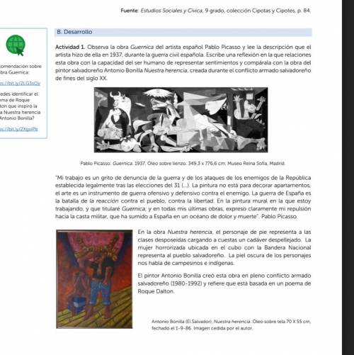 Actiudad 1 observa la obra Guernica del artista español

pablo Picasso
descripcion que el artista