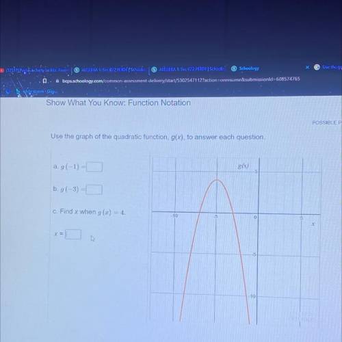 Use the graph of the quadratic function, g(x), to answer each question