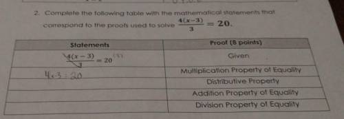2. Complete the following table with the mathematical statements that correspond to the proofs used