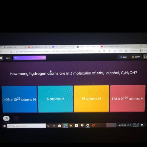 How many hydrogen atoms are in 3 molecules of ethyl alcohol, C2H3OH