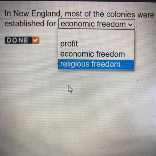 In New England, most of the colonies were

established for economic freedom:
-profit
-economic fre