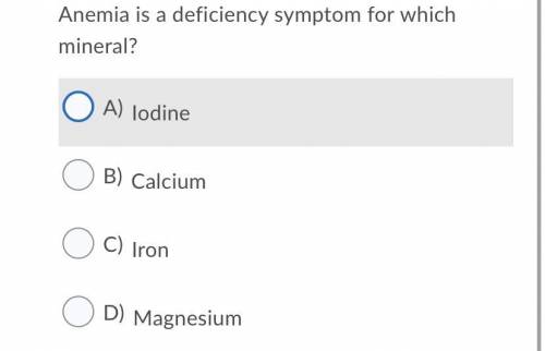 Anemia is a deficiency symptom for which mineral?