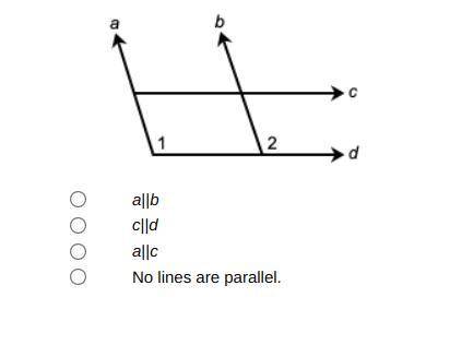 Determine which lines are parallel if ∠1 ≅ ∠2.