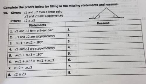 Complete the proofs below by filling in the missing statements and reasons.

10. Given: 21 and 22