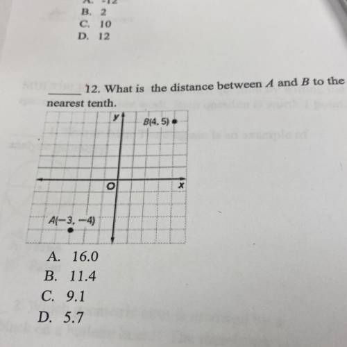 What is the distance between A(-3,-4)and B(4,5)to the nearest tenth?