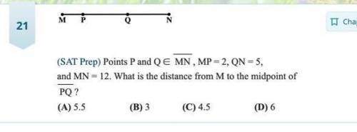 Points p and q ∈ MN, MP = 2, QN = 5 and MN = 12. what is the distance from M to the midpoint of PQ?