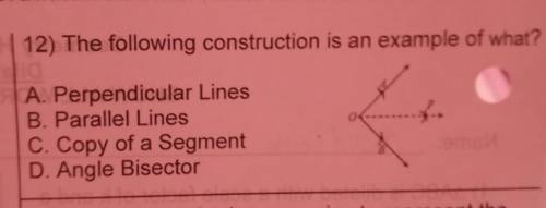 The following construction is an example of what? A. Perpendicular Lines B. Parallel Lines C. Copy