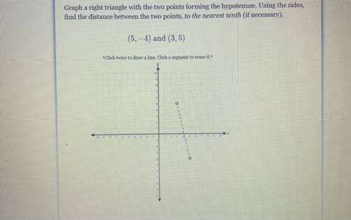 Graph a right triangle with two points forming the hypotenuse. using the sides find the distance be