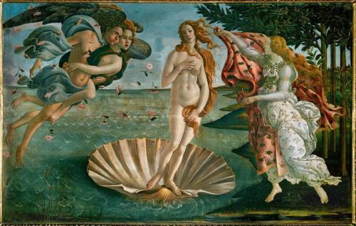 Describe at least three uses of line that can be found in Botticelli's Birth of Venus. Be specific
