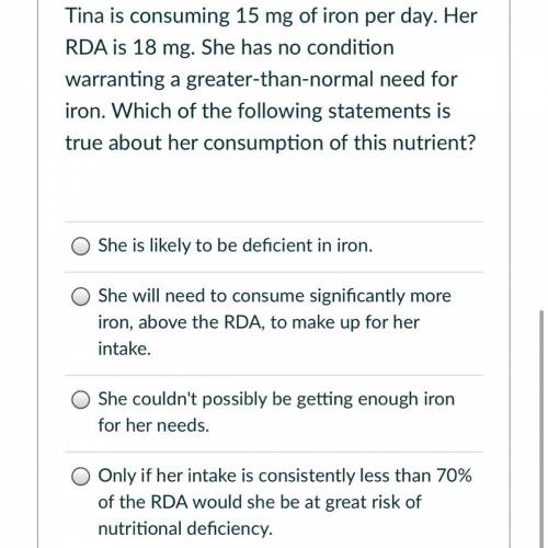Tina is consulting 15 mg of iron per day.