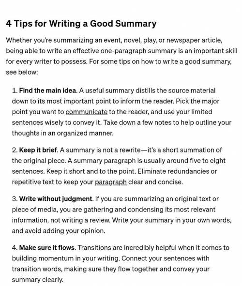 In summary writing can anyone give me tips
