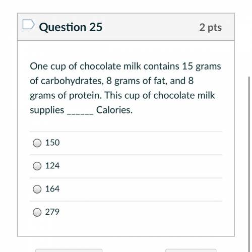 One cup of chocolate milk contains 15 grams of carbohydrates, 8 grams of fat, and 8 grams of protei