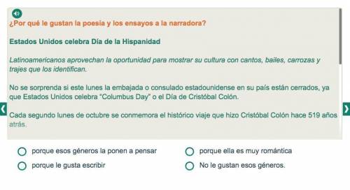 PLEASE HELP WITH SPANISH!! PT 7

Question that goes along with the reading, answer choices at the