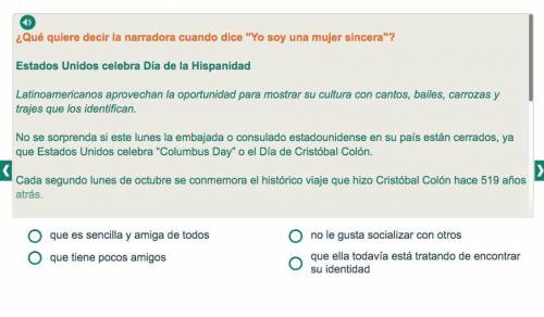 PLEASE HELP WITH SPANISH!! PT 8

Question that goes along with the reading, answer choices at the
