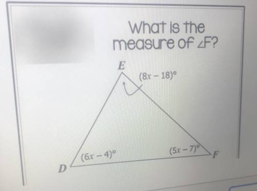 What is the measure of ∠F?Please help I have no idea how to do this!!