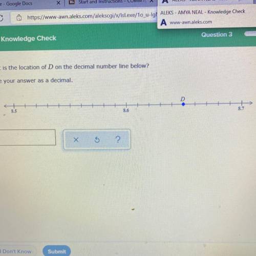What is the location of D on the decimal number line below?
Write your answer as a decimal.